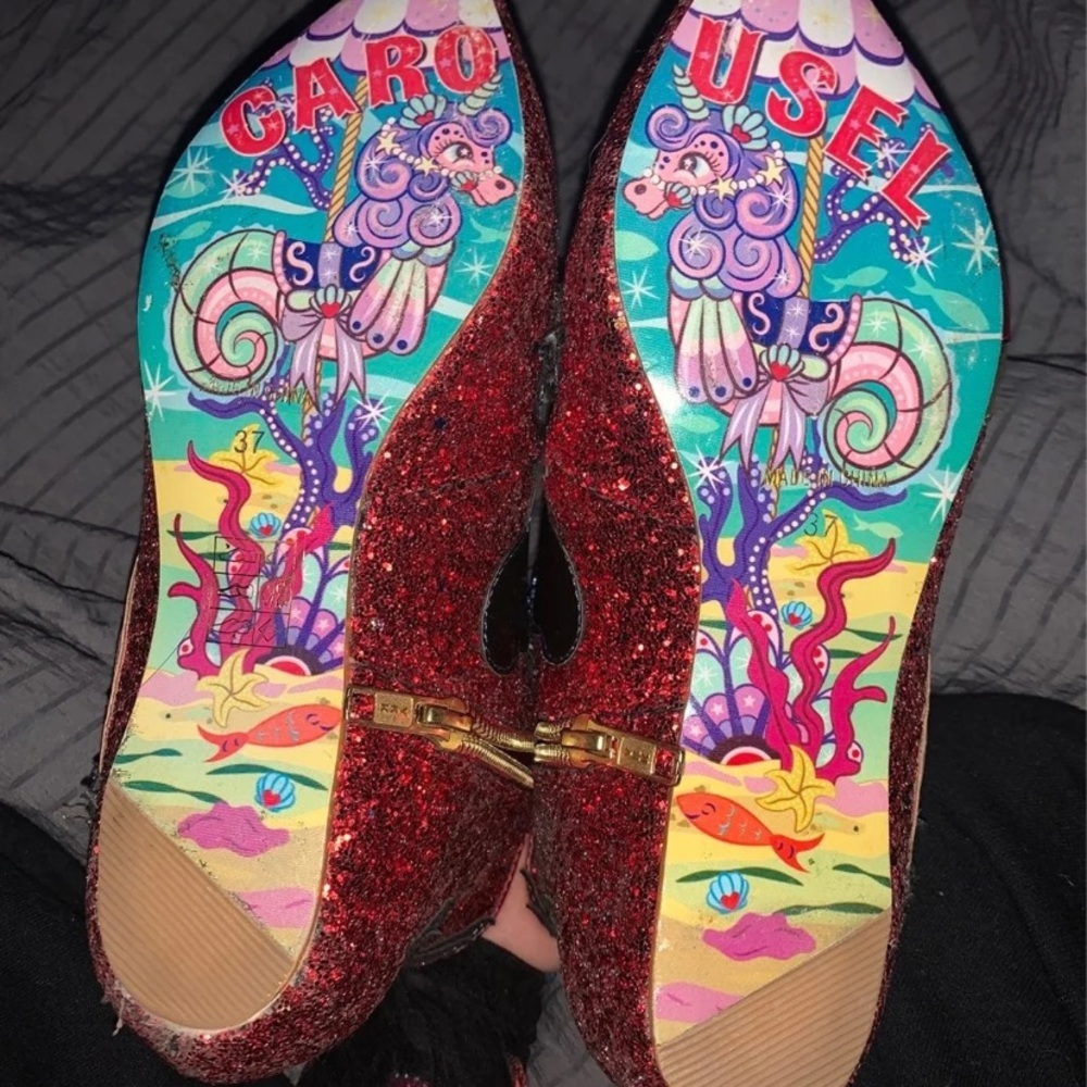 Women's Red Glitter Star & Cloud Ankle Boots With Original Box - Picture 2 of 16